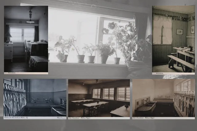 Collage: Fenster, Waschräume und Innenräume